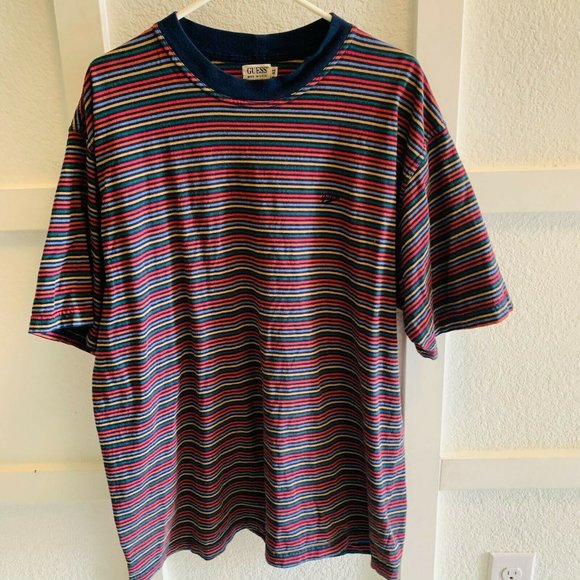 Guess Mens Vintage Striped Short Sleeve Crew Neck Pullover T Shirt Size XL
